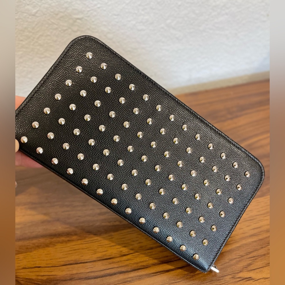 Saint Laurent YSL Yves Studded Spiked Zip Around Continental Wallet Clutch